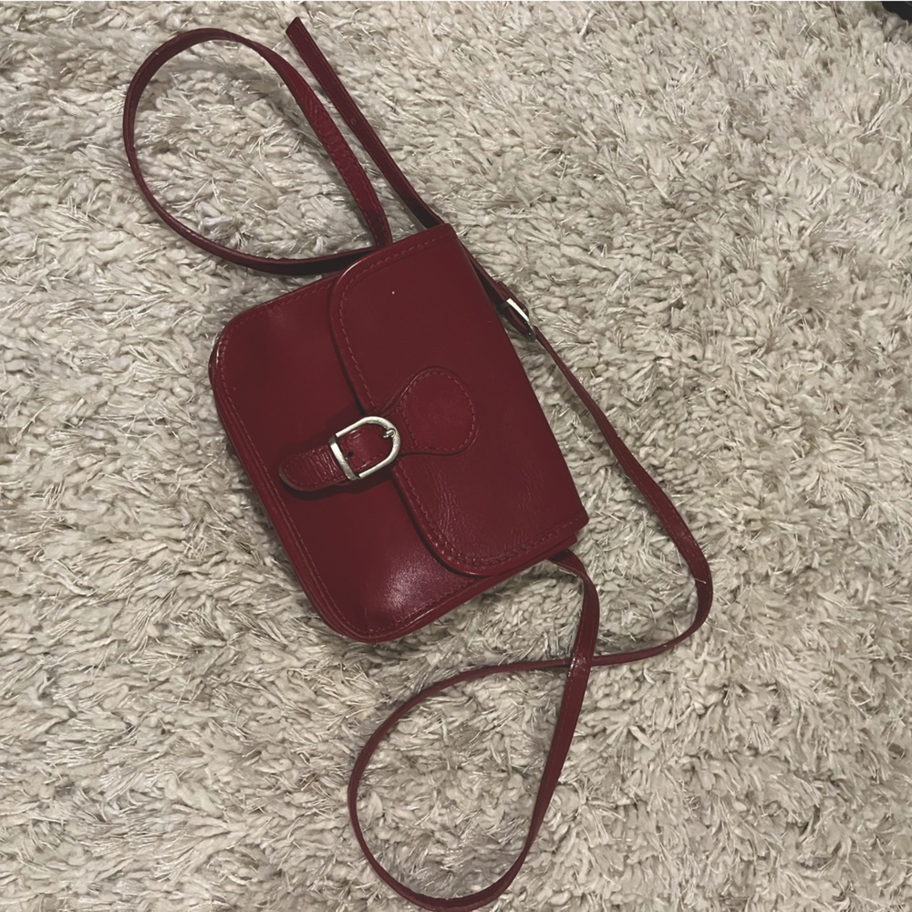 Cherry Red Italian Leather Crossbody mini Bag